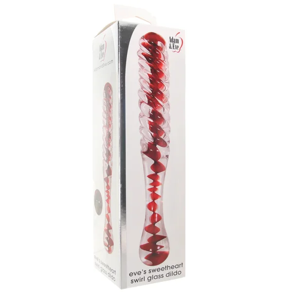 Adam & Eve Eve's Sweetheart Swirl Glass Dildo - Clear/Red