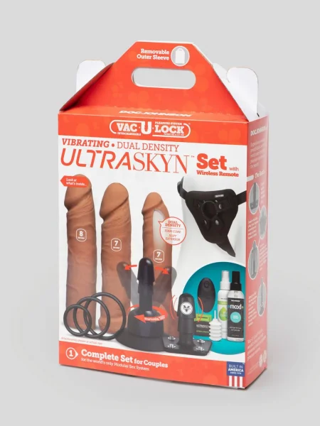 Doc Johnson Vac-U-Lock Vibrating Dual-Density Ultraskyn Harness Set (Flesh Tan)