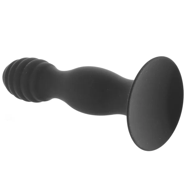 Silicone Ribbed Anal Stud Suction Cup Dildo By CalExotics - Black