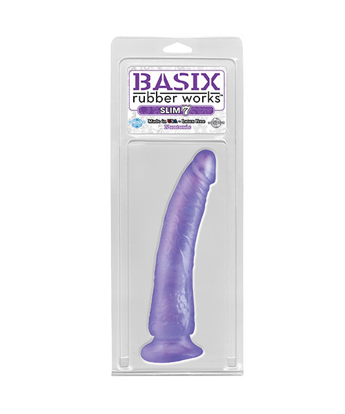 Basix Slim 7 Dong W/ Suction Purple