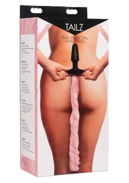 Tailz Black Silicone Anal Plug With Pink Pony Faux Fur Tail
