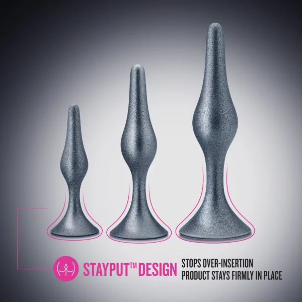 Anal Adventures Matrix Genesis 3-Piece Silicone Butt Plug Kit By Blush - Stellar Silver