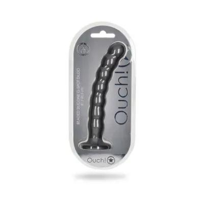 Realistic Dildos Shots Ouch Beaded Silicone 8 In G spot Dildo Gunmetal