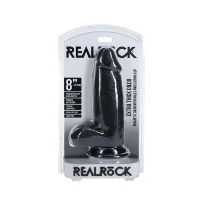 Realistic Dildos Realrock Extra Thick 8 In Dildo With Balls Black