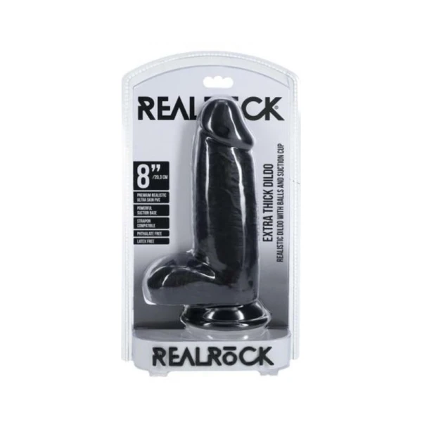 Realistic Dildos: Realrock Extra Thick 8 In. Dildo With Balls Black