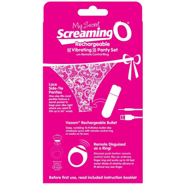 Charged My Secret Rechargeable 10 Function Remote Control Panty Vibe By Screaming O - Pink