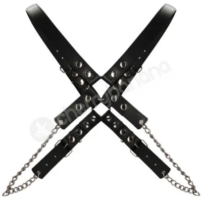 Ouch Men s Chain Bonded Leather Black Adjustable Harness
