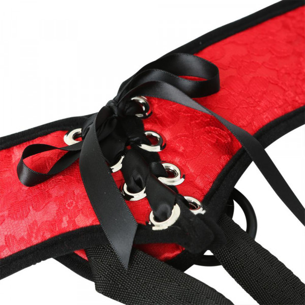Red lace corsette strap on