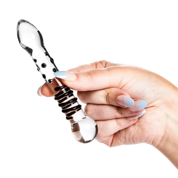 Glacier Glass Black Spiral and Dot Dual-Sided Dildo – 5.5 Inch