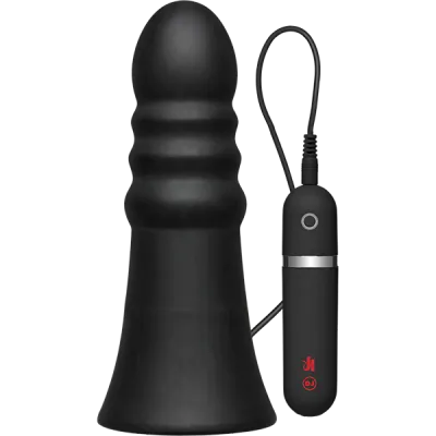 Kink Vibrating Silicone Butt Plug Ridged 8 inch Black