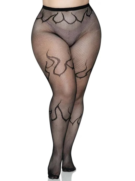 Flame Net Tights - 1x-2x - Black