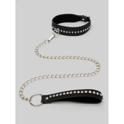 Ouch PU Leather Diamond Studded Collar With Leash