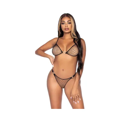 Industrial Net G String Bikini Set W Heart Accent Black Os