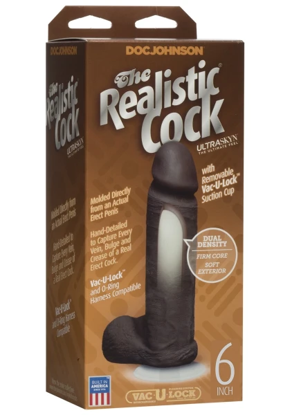 Doc Johnson The Realistic Cock UR3 6" - Vac-U-Lock Compatible Suction Cup - Caramel
