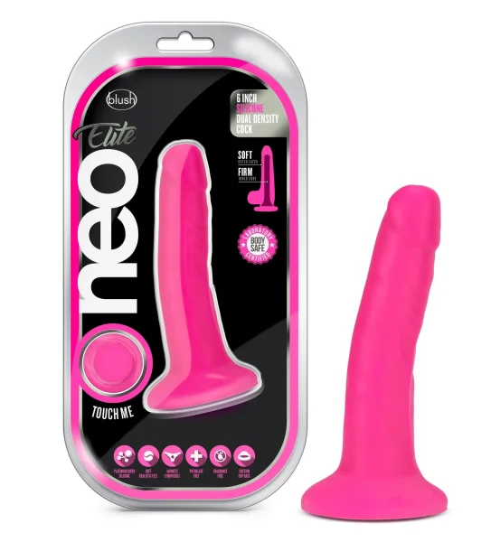 Neo Elite - 6-inch Silicone Dual-density Cock - Neon Pink