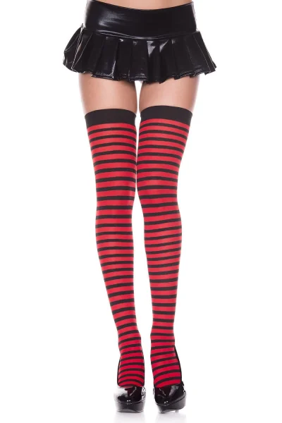 Striped Thigh Hi - One Size - Red - Black