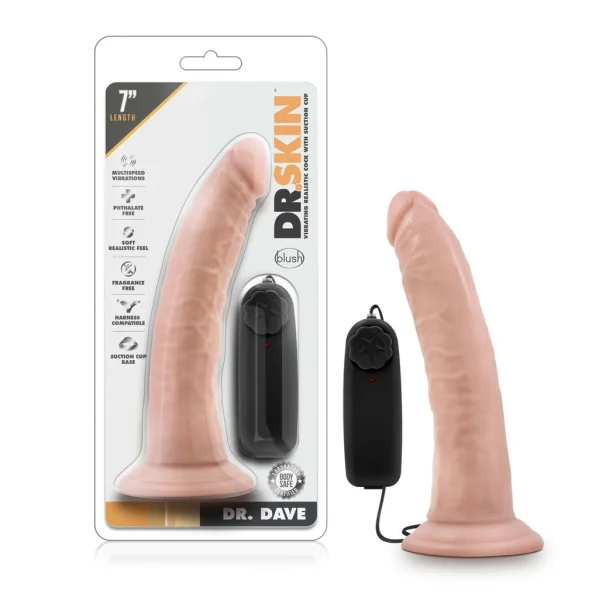 Blush Dr. Skin Dr. Dave Vanilla 7 Inch Vibrating Cock with Suction Cup — image 10 of 11