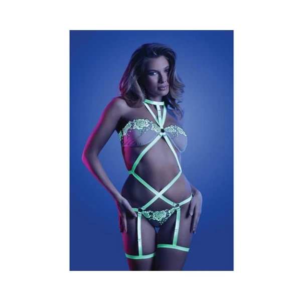 Women's Lingerie: Fantasy Lingerie Glow Night Vision Glow-in-the-dark Lace Strappy Teddy White M/l