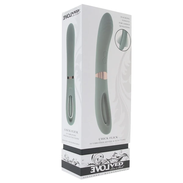 Chick Flick Waterproof Silicone Dual Ended Flickering Tongue G-Spot Vibrator By Evolved Novelties - Green