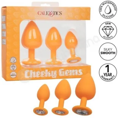 Calexotics Cheeky Gems Orange Silicone Butt Plug With Gem Base Training Kit