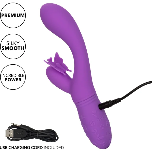 Rechargeable Butterfly Kiss Silicone Flutter Dual Stimulation Vibrator By CalExotics - Purple