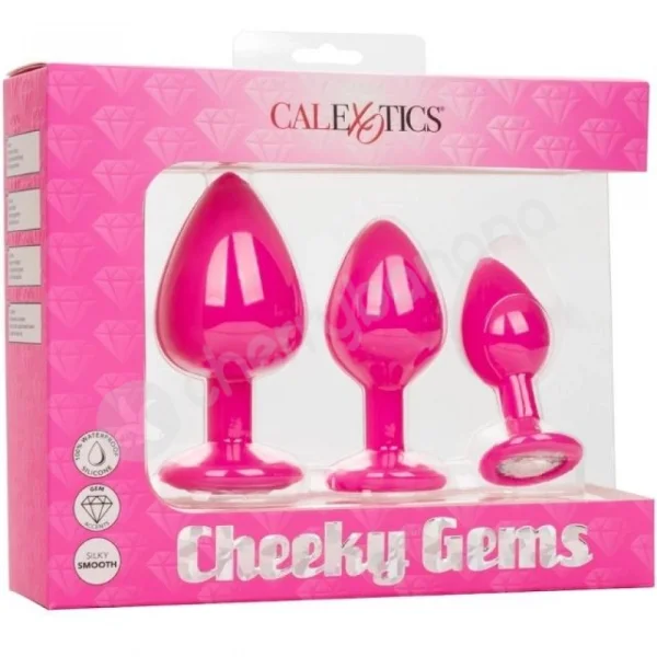 Calexotics Cheeky Gems Pink Silicone Butt Plug With Gem Base Training Kit