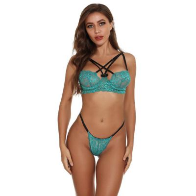 Bondara Flirt Green Lace Harness Bra and Knicker