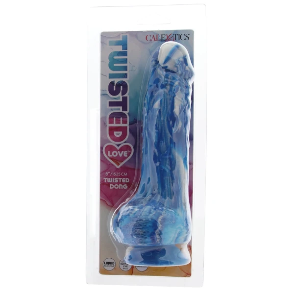 Twisted Love Twisted Dong 6" Silicone Suction Cup Dildo With Balls By CalExotics - Blue & White