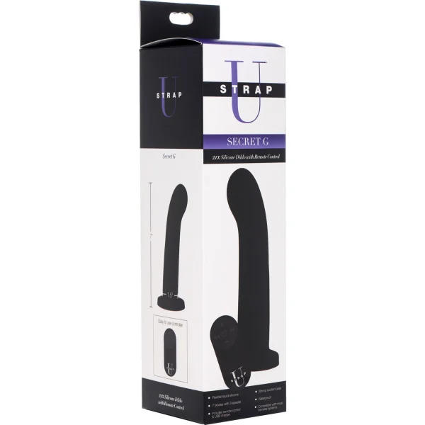 Strap U Secret G 21X Vibrating Rechargeable 7.25" Silicone Dildo With Remote - Black