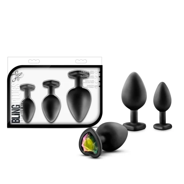 Luxe Bling Plugs Training Kit Black With Rainbow Gems