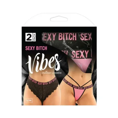 Vibes Sexy Bitch Buddy Pack 2 Pc Cheeky Lace Panty Strappy Thong L xl Black pink