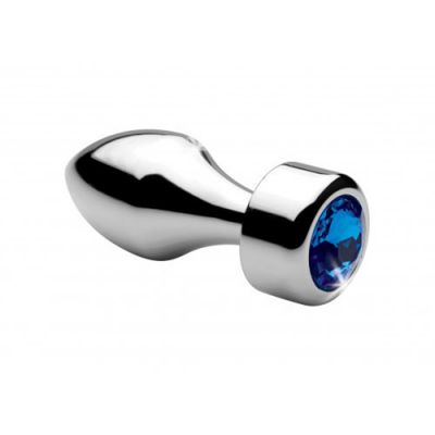 Aluminum Butt Plug With Blue Crystal Small