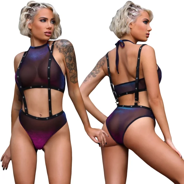 Vibes Stardust Halter Top & Suspender Bottoms by Fantasy Lingerie - M/L