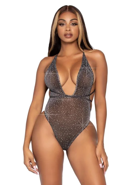 Convertible Lurex Rhinesotone Teddy - One Size - Black Silver