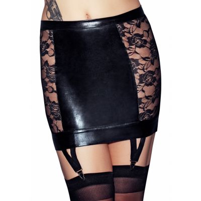 LORENA Wetlook and Lace Garter Skirt Black Ladies Erotic Underwear