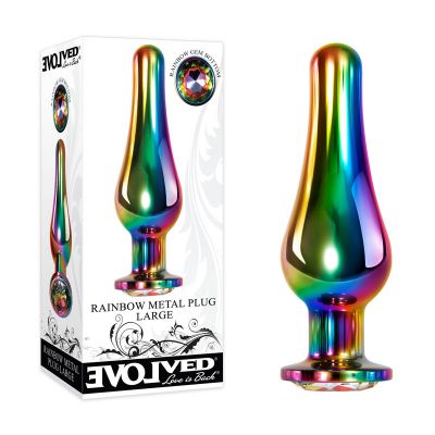 Evolved Rainbow Metal Plug Large Coloured 12 9 cm Large Butt Plug with Gem Base