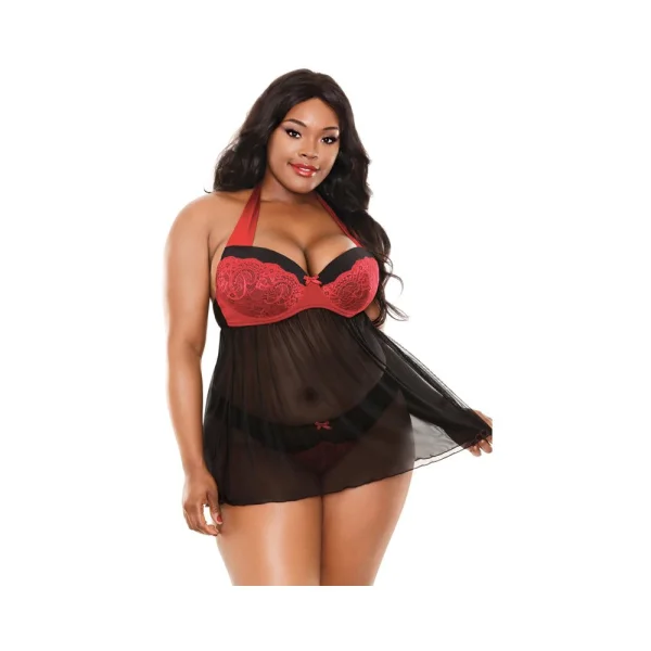 Sophia Halter Babydoll & Panty Black Red 3X/4X — image 7 of 9