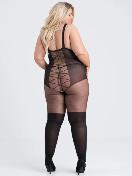 Lovehoney Plus Size Black Corset Crotchless Open-Cup Bodystocking
