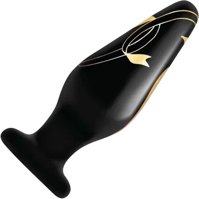 Secret Kisses Handblown Glass Anal Plug 4 5 Advanced Black Gold