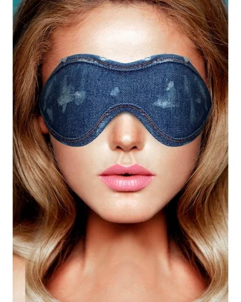 Denim Eye Mask - Roughened Denim Style  - Blue - O/s