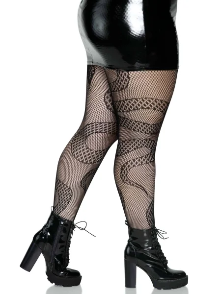 Snake Net Tights - 1x-2x - Black