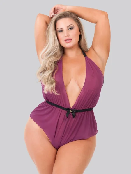 Lovehoney Plus Size Barely There Wine Sheer Crotchless Teddy