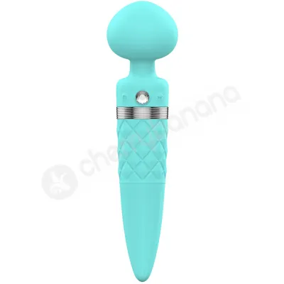 Pillow Talk Sultry Teal 8 Dual Ended Heated Massager Wand With Swarovski Crystal