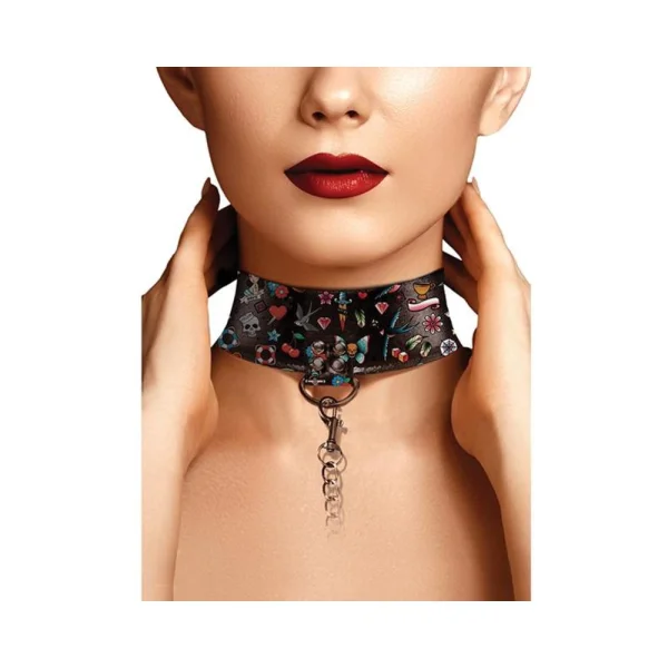 Ouch! Old School Tattoo Printed Collar And Leash