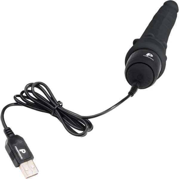 Powercocks Slim Anal Realistic Silicone Waterproof Rechargeable 7" Vibrator - Black