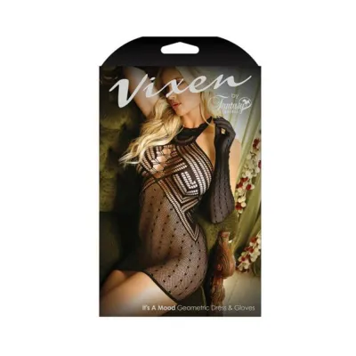 Vixen It s A Mood Geometric Halter Dress Matching Gloves Black O s
