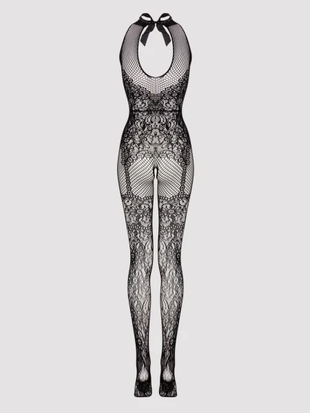 Lovehoney Plus Size Lace and Fishnet Crotchless Basque Bodystocking
