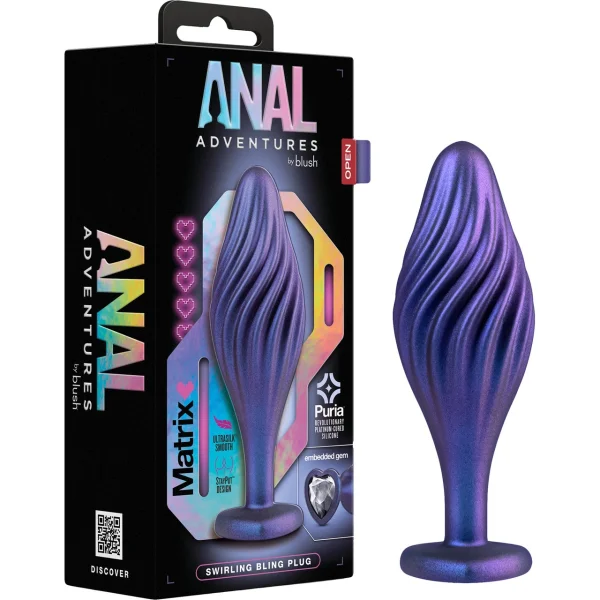 Anal Adventures Matrix Swirling Bling Silicone Butt Plug By Blush - Sapphire