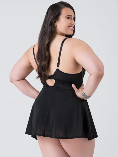 Lovehoney Plus Size Lotus Black Sheer Embroidered Chemise Set