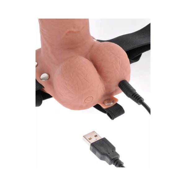 Fetish Fantasy 7in Hollow Rechargeable Strap-on With Remote, Tan